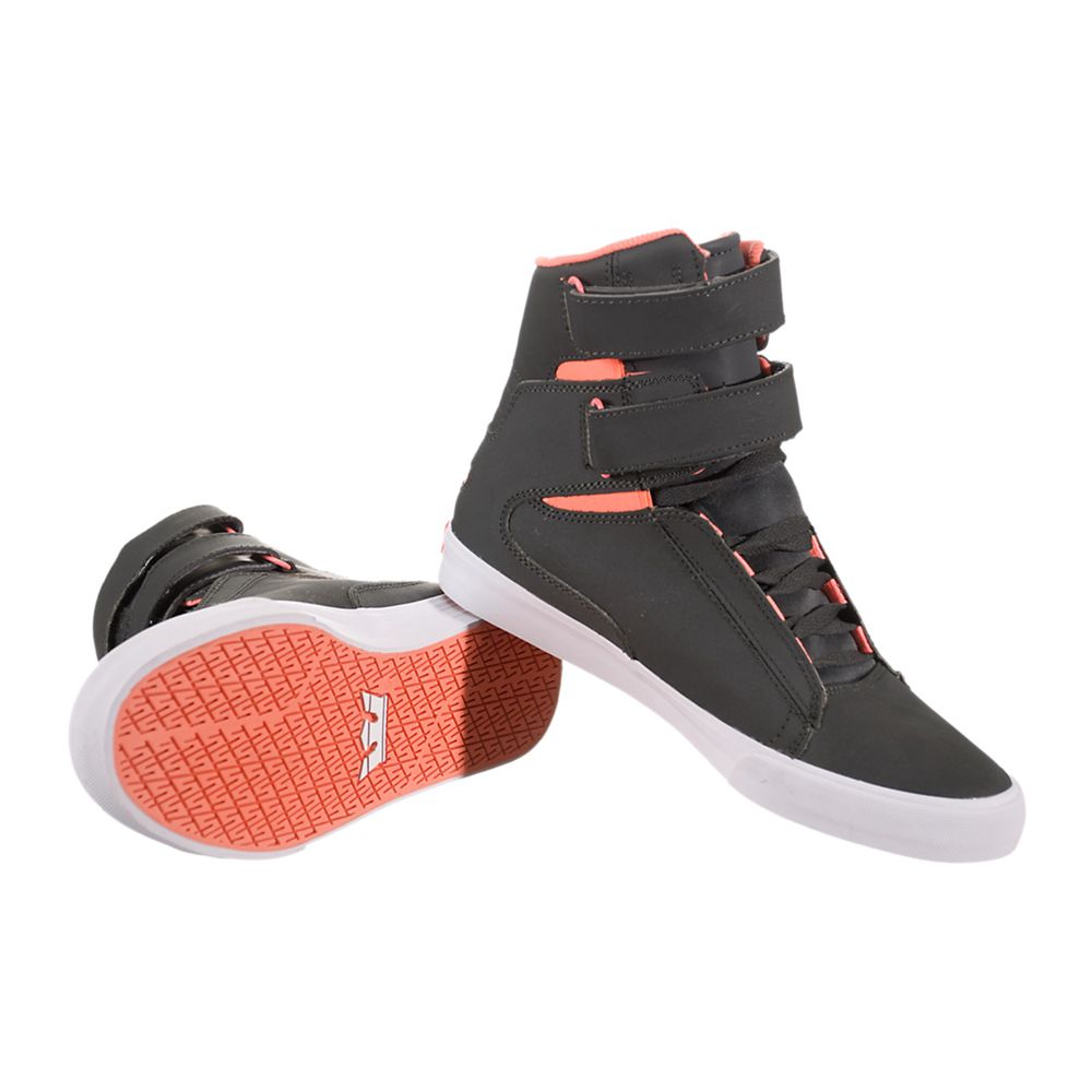 Baskets Montantes Supra Society Grise Charcoal/Neon Orange-White Homme | JEJ-88156898